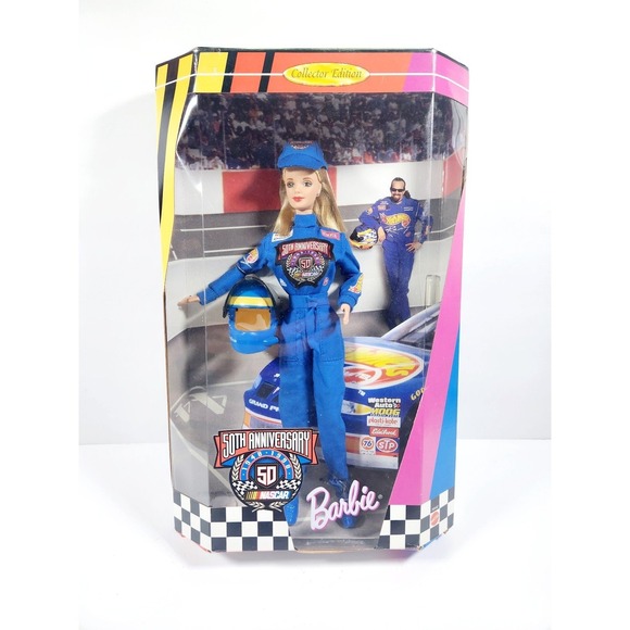 Barbie Other - Barbie NASCAR 50th Anniversary Collector Edition Doll Blue Racing Suit Helmet